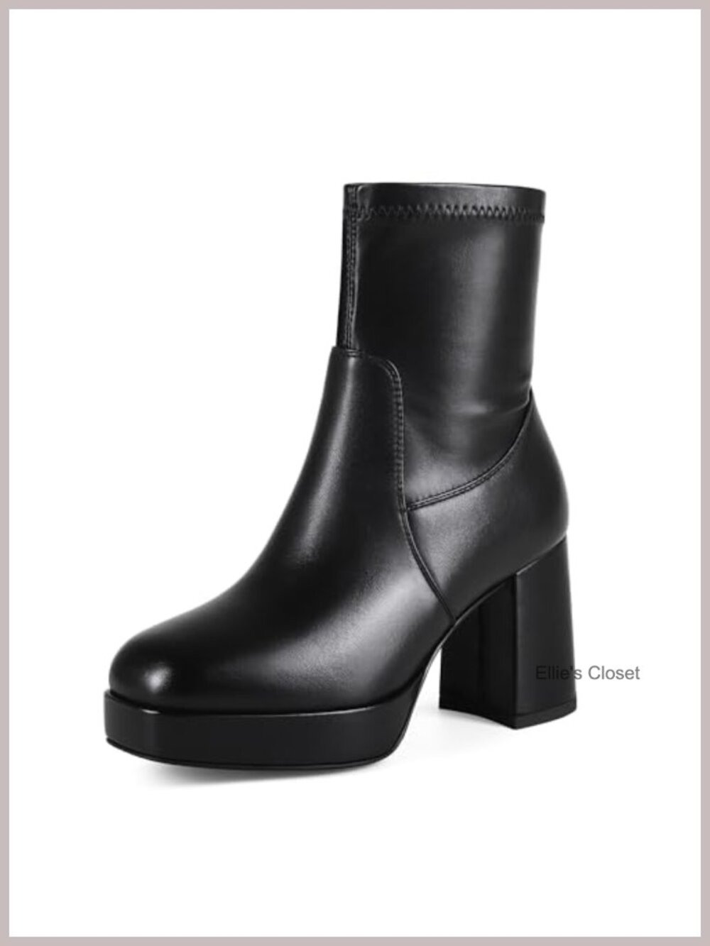 Platform Ankle Boots Chunky Block Heel Square Toe Stretch Booties